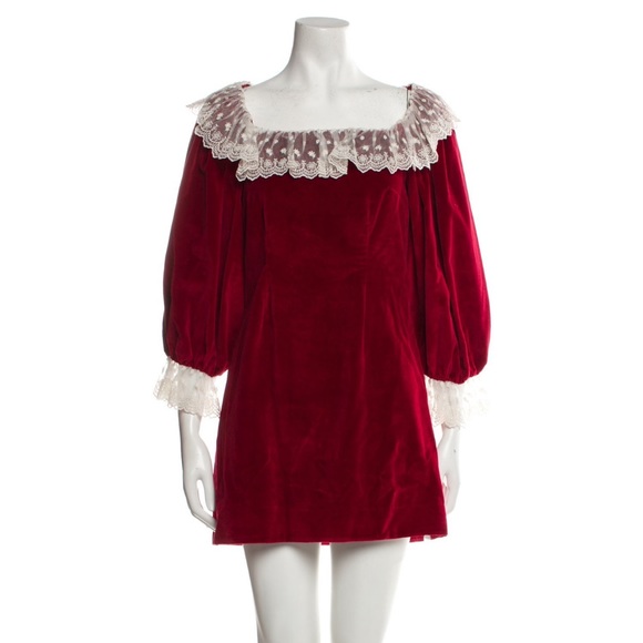 NWT Doen Heirloom Franique Rosso Red Velvet Silk Cotton Dress Size Small - Picture 2 of 3